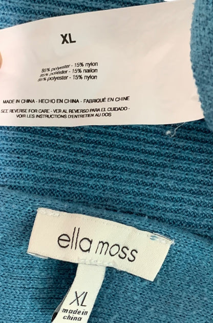 XL Ella Moss Womens V-Neck Sweater Teal Horizontal Ribbed Knit