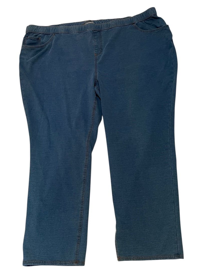 5X Catherines Pull On Elastic Waist Knit Jeans Pockets Blue New