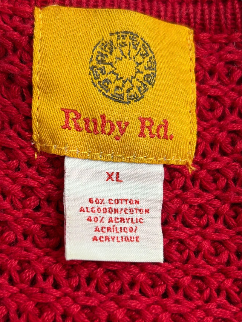 XL Ruby Rd. Womens Red Open Front Cardigan Soft Sweater