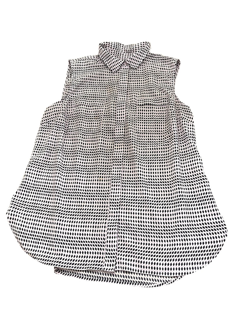 XLP Talbots Petite Button Up Collared Sleeveless Shirt Purple Navy
