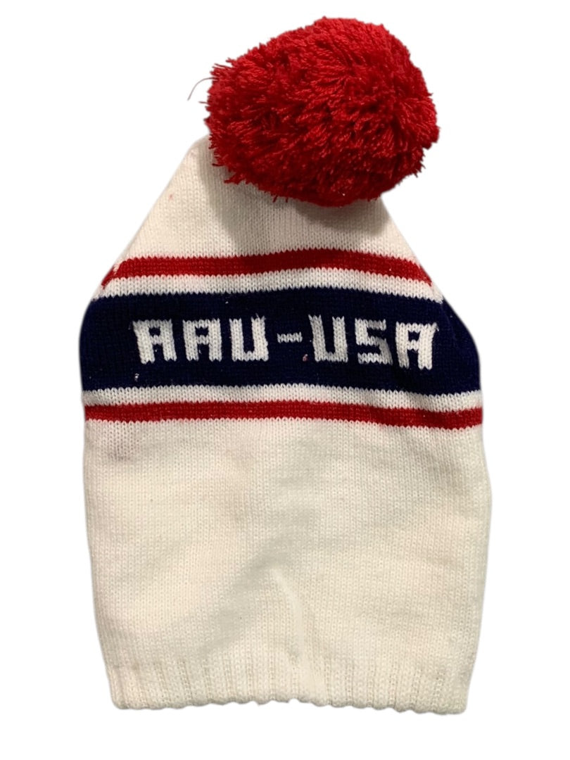 Vintage Ski Beanie Hat Pom Pom AAU-USA One Size Adult
