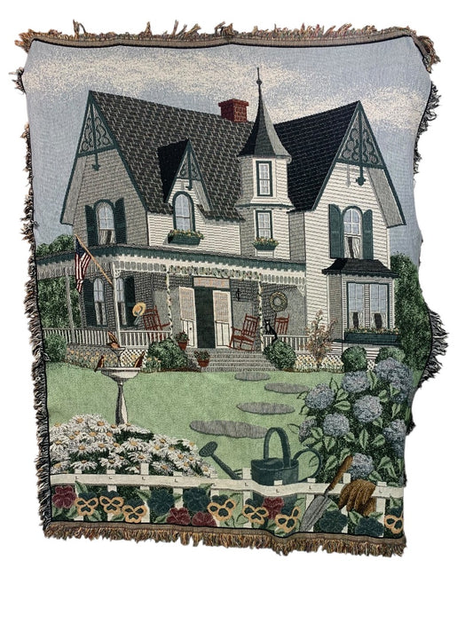 Vintage Woven Throw Blanket My Grandmothers House 67" x 54" American Cottage