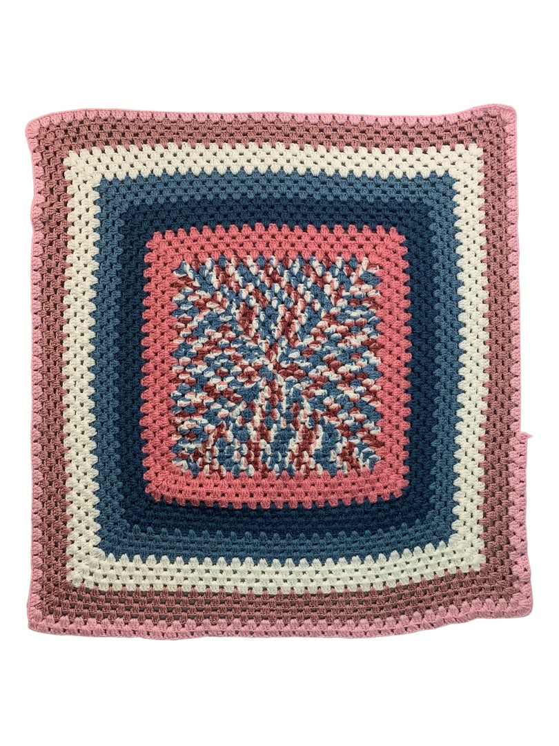 Vintage Crochet Square Blanket Afghan Throw 42" x 44" Mauve Blue