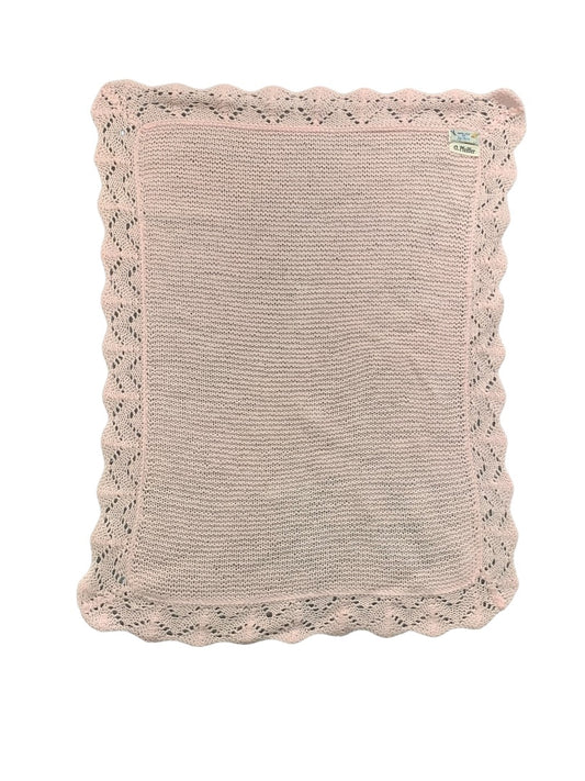 Vintage Pink  Hand Knit Baby Blanket 30" x 22" Delicate Trim
