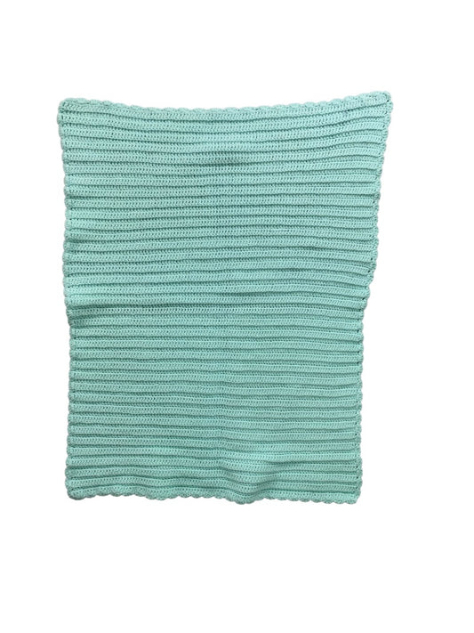 Vintage Mint Green Crochet Baby Blanket 34" x 27" Scalloped Edge