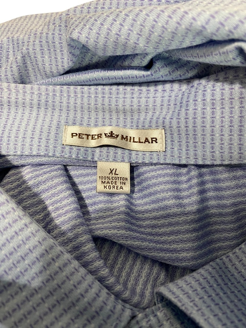 XL Peter Millar Mens Golf Polo Shirt Light Purple Microprint Cotton