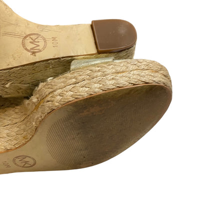 10 Michael Kors Giovanna Gold Strappy Wedge Sandals Metallic 5" Espadrilles