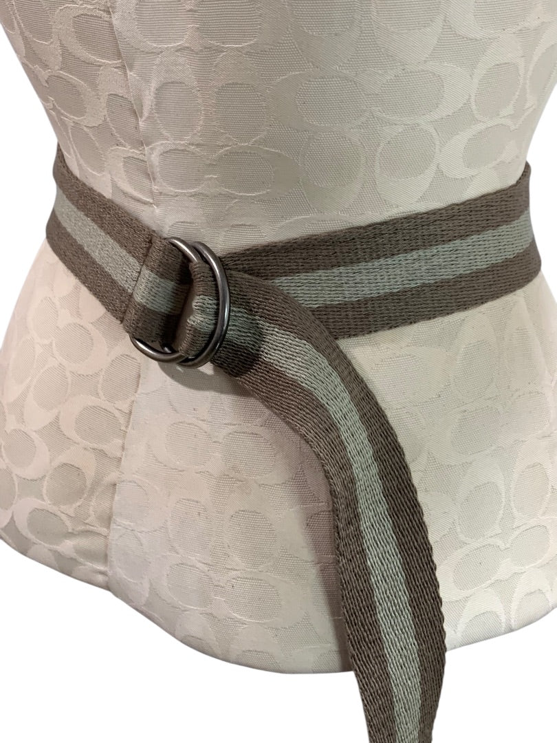 Canvas Belt Brown Striped D-Ring 1.75" Thick Adjustable to 46"
