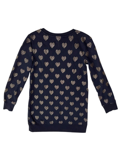 Medium (8) Gap Kids Sparkle Heart Sweatshirt Dress Navy Blue