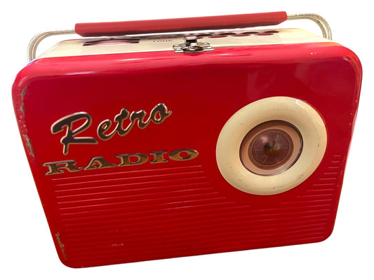 Retro Radio Tin Metal Lunch Box Novelty Silver Crane Co
