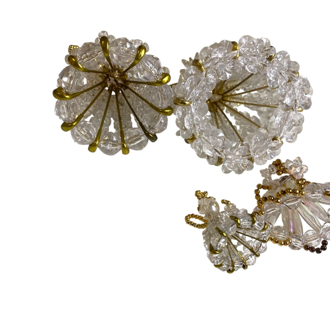 Set of 4 Vintage Beaded Angel Tabletop Ornaments 1.5"-3" Handmade