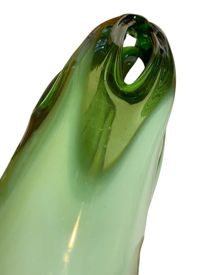 MidCentury Art Glass Sculpture Handblown Green 15" Maexsa Style