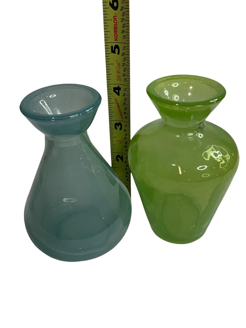 Pair of Glass 4.5" Bud Vases Blue Green