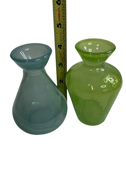 Pair of Glass 4.5" Bud Vases Blue Green