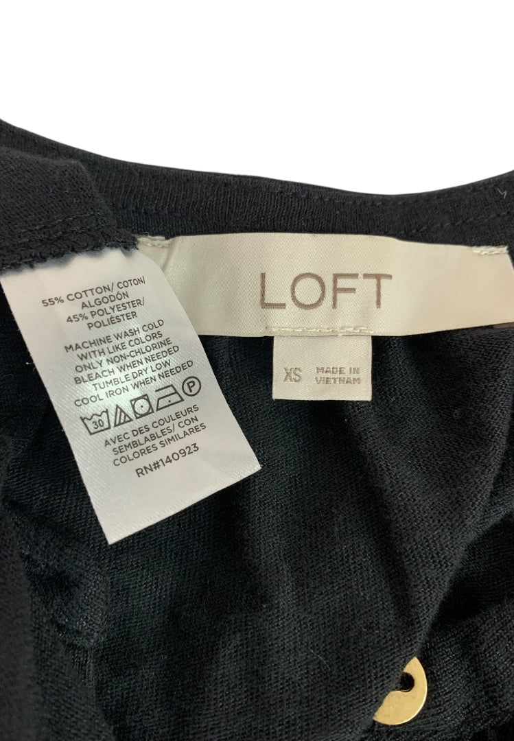 XS Loft Womens Black Henley Style Black Short Sleeve Tshirt