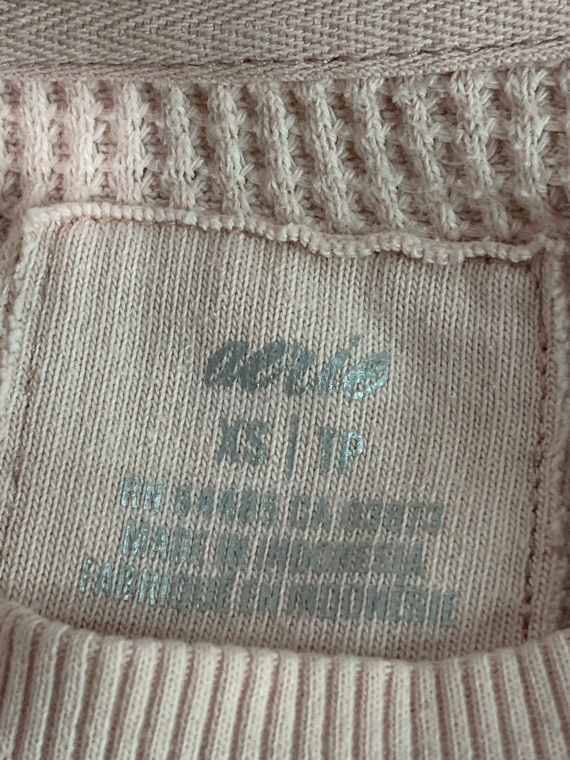 XS Aerie Womens Pink Oversize Thermal Sweatshirt Crewneck Pullover