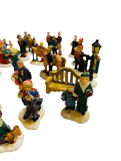 Lot of 31 Assorted Resin Christmas Village Figurines 1.25-1.75"