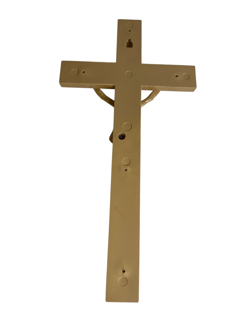 Vintage Plastic Cross Jesus INRI 12" Wall Hanging Wood Look