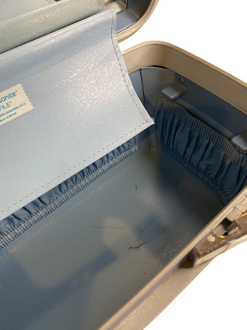 Vintage Samsonite Sky Blue Train Travel Case Mirror Travel Organizer