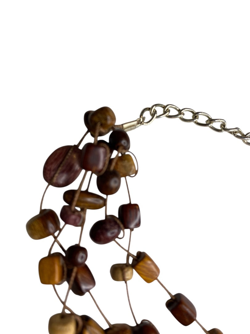 Wooden Beaded String Multistrand Bracelet 8-9" Lobster Clasp