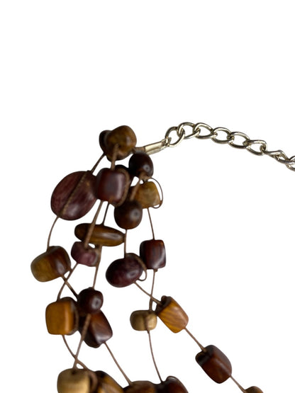 Wooden Beaded String Multistrand Bracelet 8-9" Lobster Clasp