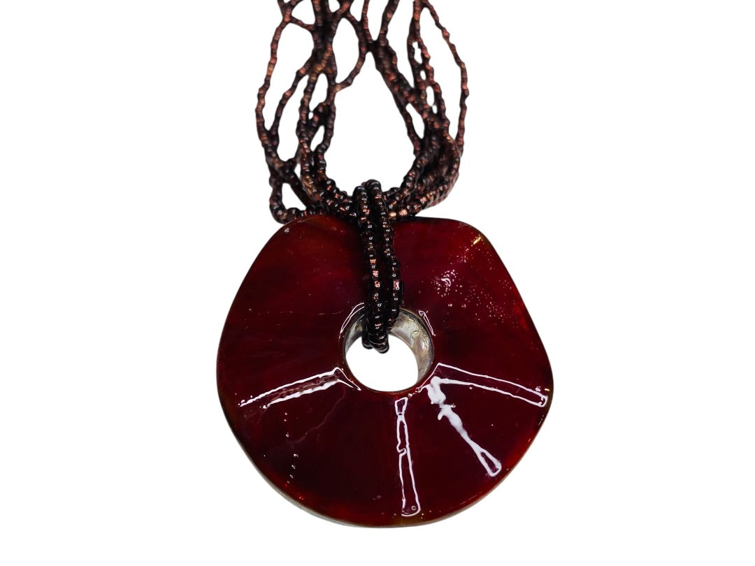 Chunky Glass Pendant and Seed Bead Multistrand Necklace 20-23"