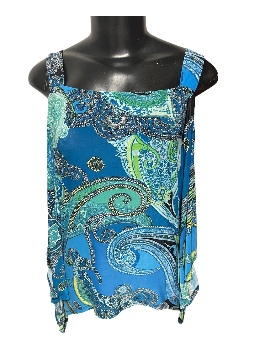 Medium Ariella Floral Cold Shoulder Womens Top Blue Green