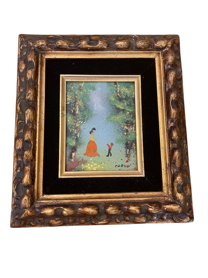Vintage Louis Cardin Original Enamel on Copper Painting Mother Child 8.5" x 9.5"
