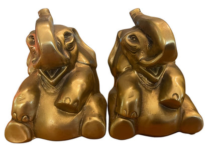 PM Craftsman Trunk Up Elephant Book Ends USA Heavy Goldtone