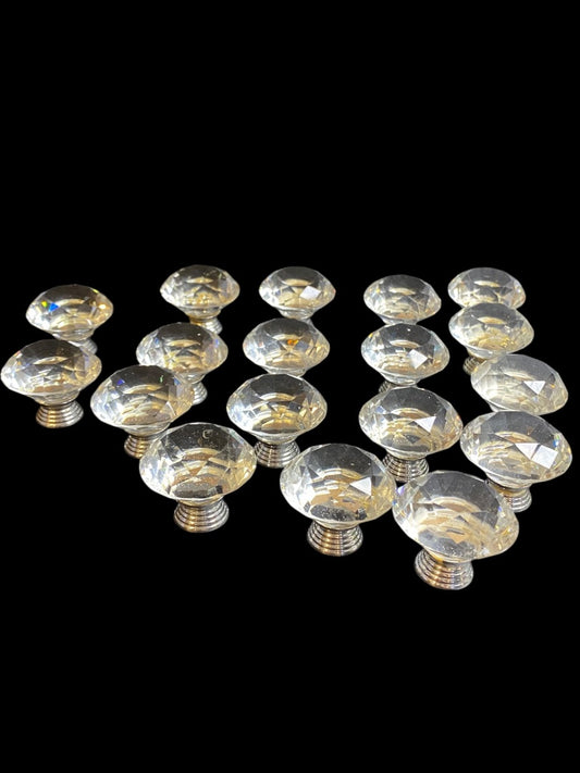 Set of 18 Clear Crystal Silvertone Drawer Knob Pulls Floral 40mm 1.6"
