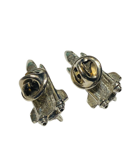 Pair of Vintage Space Shuttle Silvertone Lapel Pins Butterfly Back 1.25"