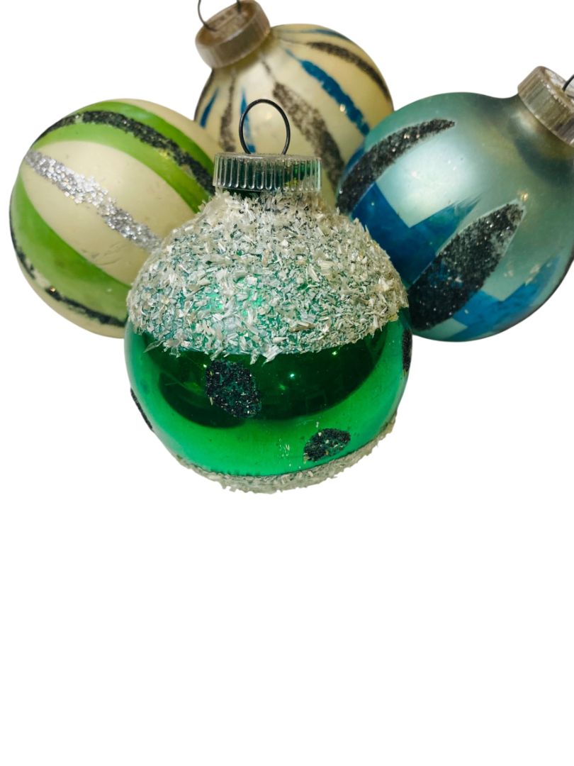 Vintage West Germany Glass Christmas Ornaments 2" Blue Green