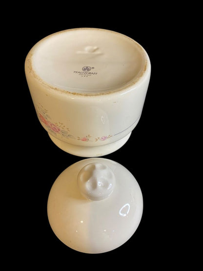Vintage Pfaltzgraff Trousseau Lidded Sugar Bowl Ivory Floral