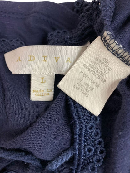 Size Large Adiva Womens Soft Navy Blue Boho Shirt Lace Short Sleeve