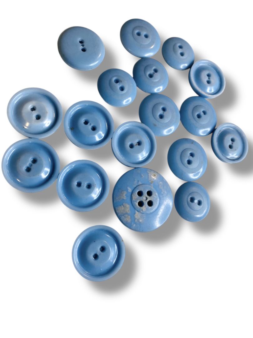 Lot of 18 Midcentury Buttons Plastic Assorted Light Blue