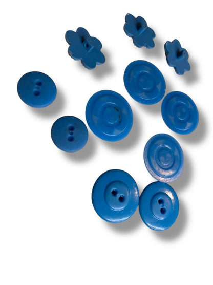 Lot of 11 Midcentury Buttons Plastic Assorted Blue Floral Clover
