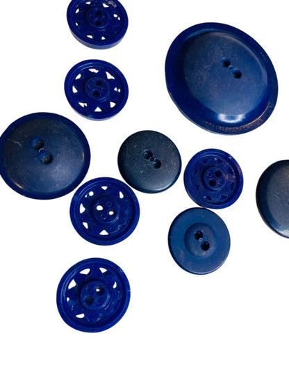 Lot of 10 Midcentury Plastic Buttons Assorted Dark Blue Craft Sew