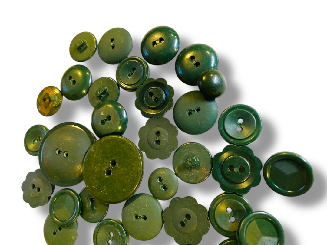 Lot of 37 Midcentury Plastic Buttons Assorted Dark Green Craft Sew