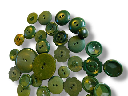 Lot of 37 Midcentury Plastic Buttons Assorted Dark Green Craft Sew