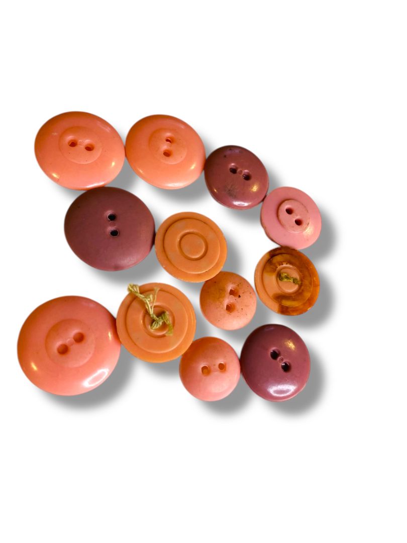 Lot of 12 Midcentury Plastic Buttons Assorted Pink Craft Sew