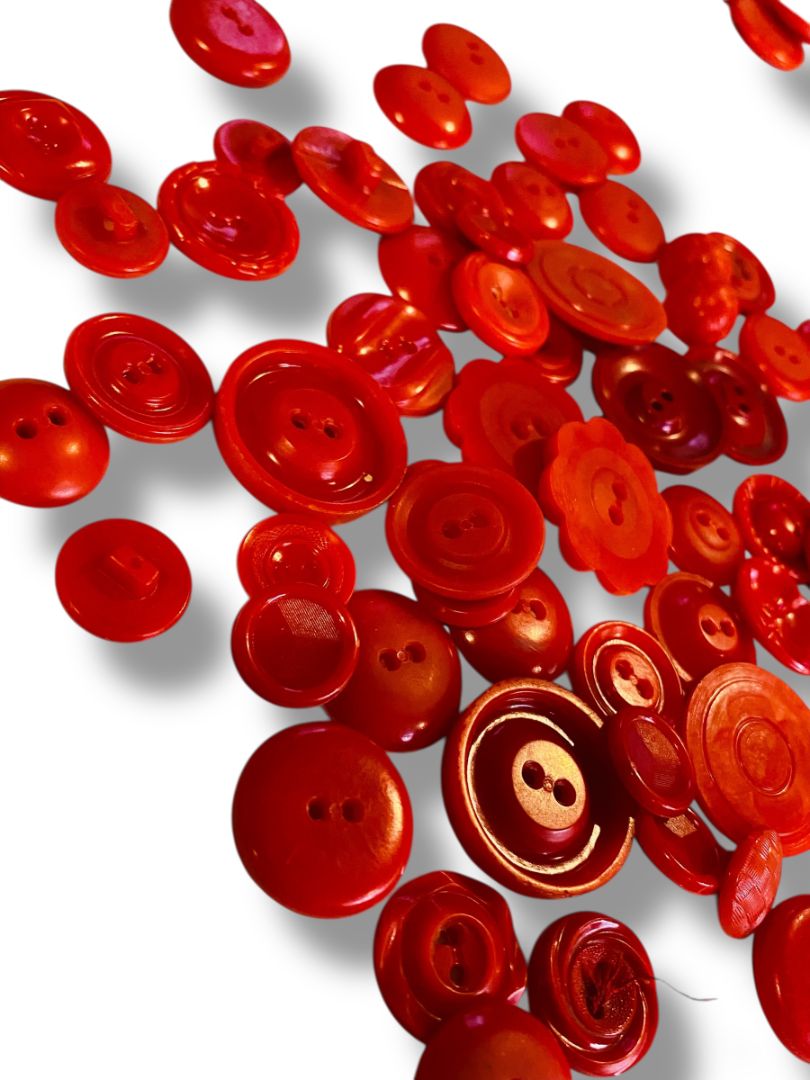 Lot of 74 Midcentury Red Plastic Buttons Assorted Shapes Sizes Craft Sew