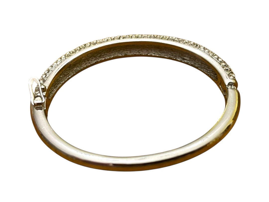 Christian Dior Silvertone Hinged Bangle Bracelet Crystal Pave Hallmarked