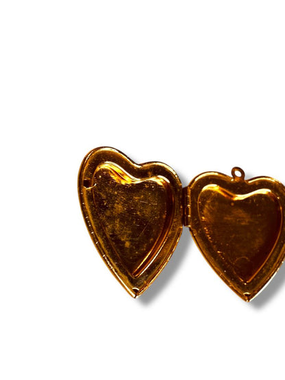 Embossed Heart Pendant Locket Goldtone Hinged for 2 Photos 1.2" (31mm)