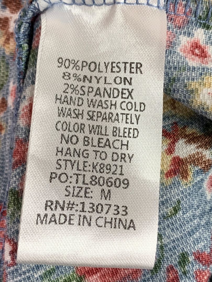 Size Medium Umgee Floral Corduroy Dress Pockets Blue V-Neck