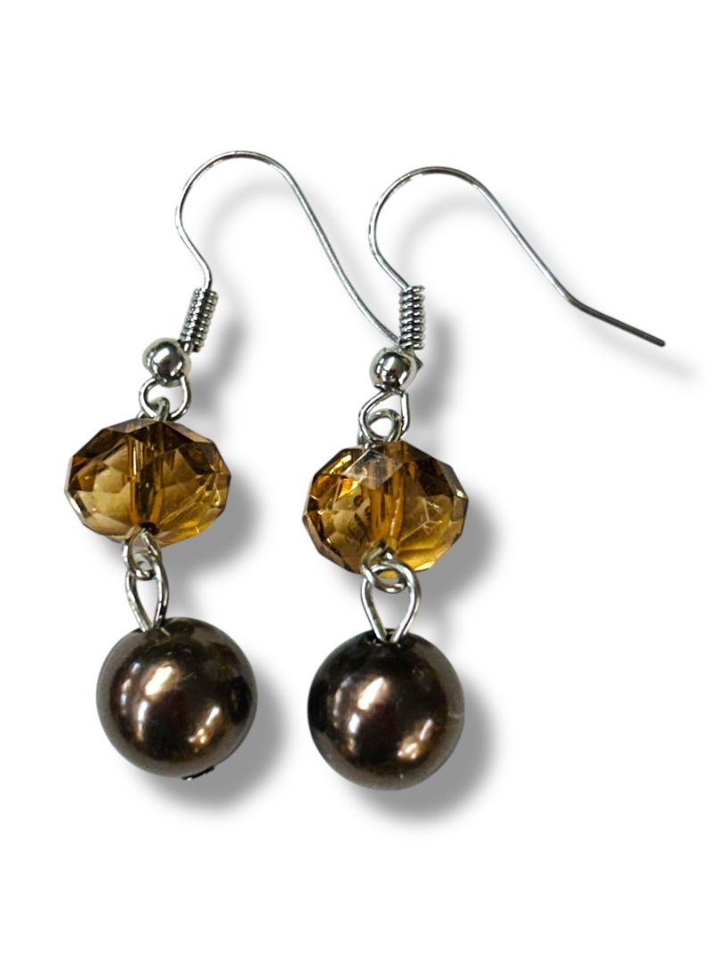 Amber Color Multistrand Acrylic Beaded Necklace Earring Set New