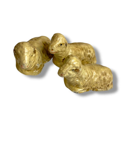 Vintage Three Sheep Hollow Plaster Nativity Figurine Western Germany 1.5" High