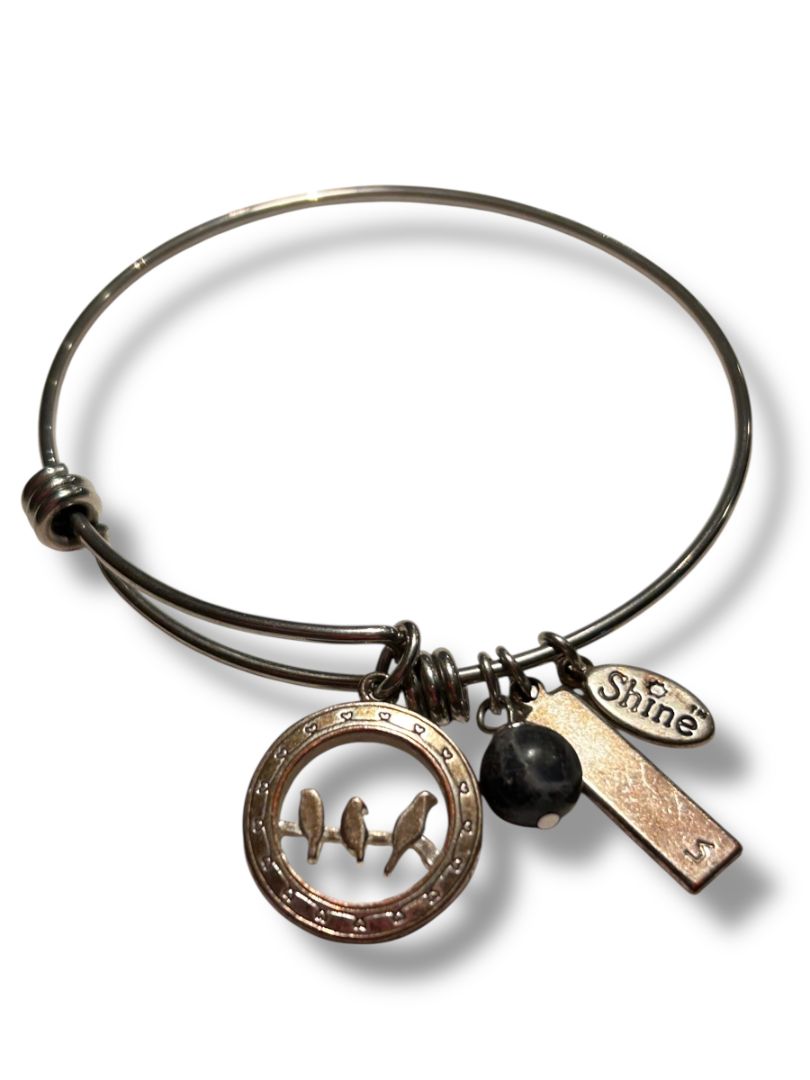 Silvertone Adjustable Bangle Bracelet Charms "Friends Forever"
