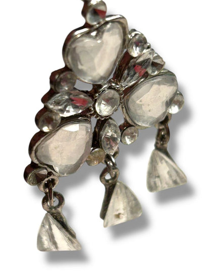 Silvertone Fishhook Pierced Earrings Floral Heart 2.5" Drop