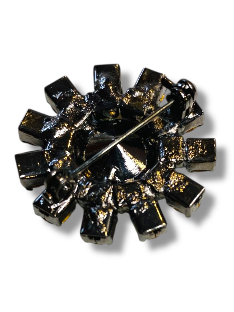 Vintage Silvertone Rhinestone Brooch 1.2" Starburst Flower