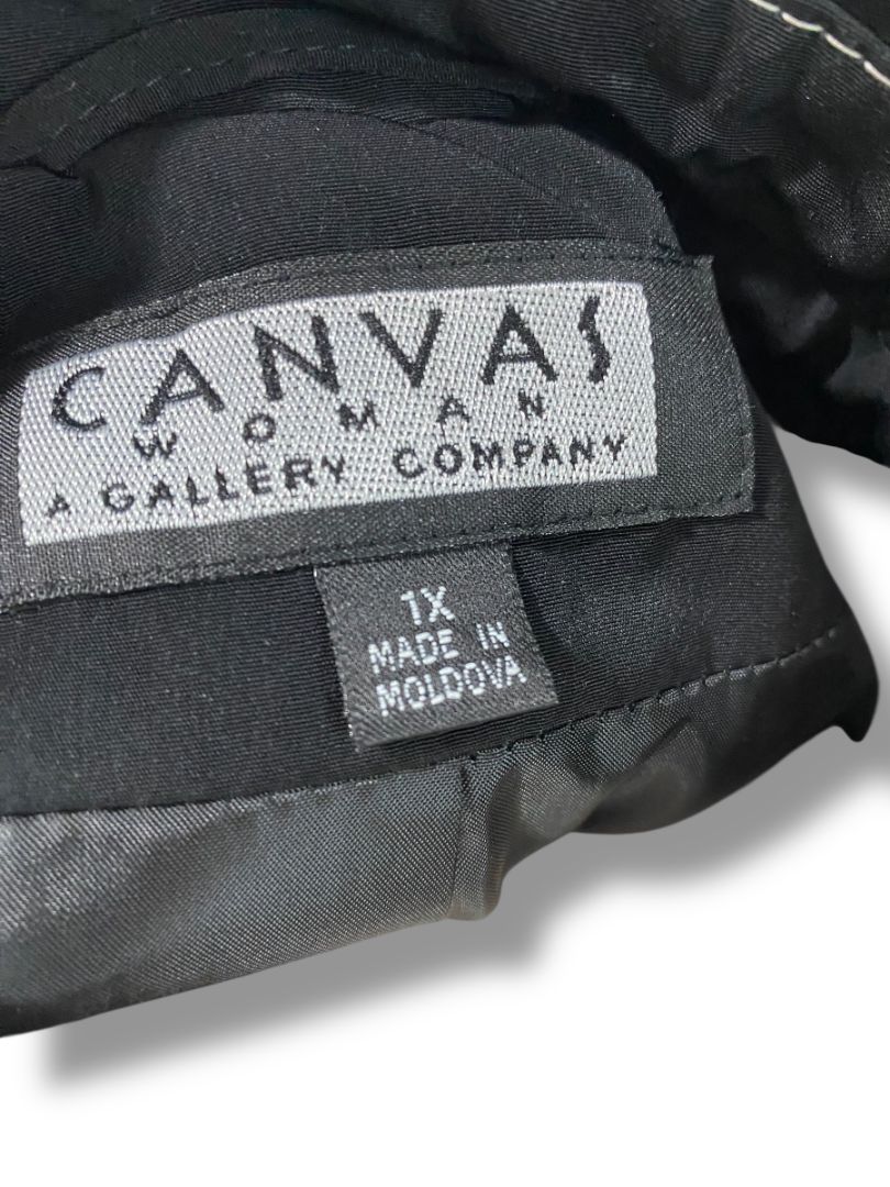 Size 1X Canvas Woman Womens Black Contrast Stitch Zip Up Jacket